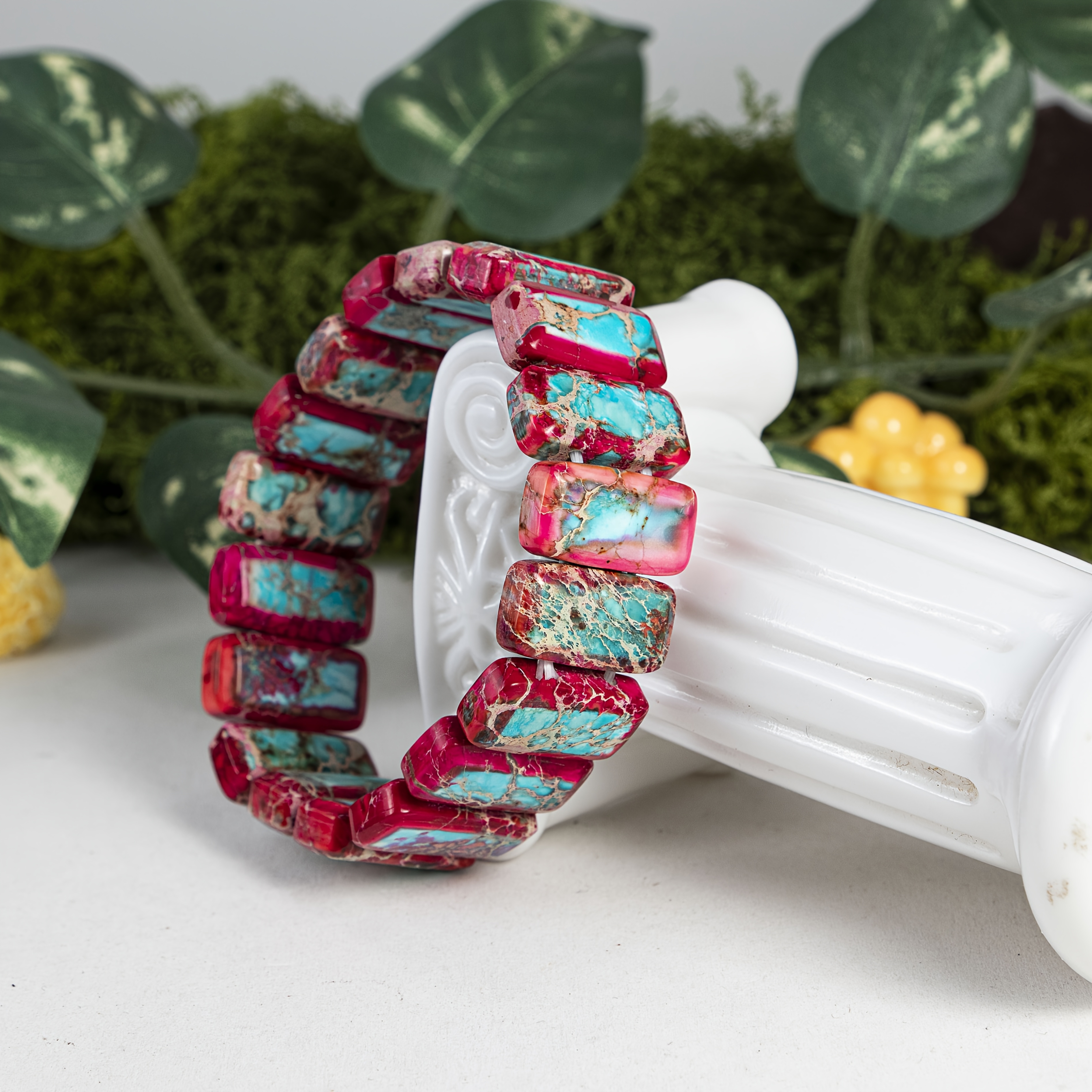 Handmade Red & Blue Spinel Retro Texture Bracelet, Halloween Gift